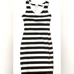 GUESS Black & White Striped Body Con Mini Dress XXS